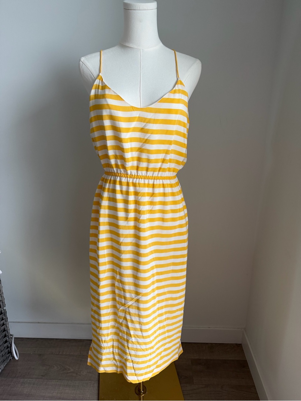 JCrew Yellow and White Striped Spaghetti Strap Dress